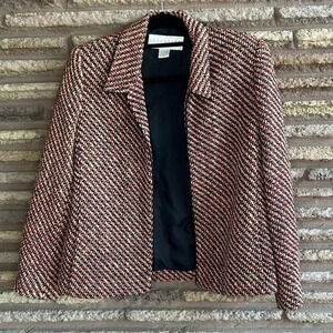 Doncaster Red Black and Beige Tweed Open Drape Blazer Jacket